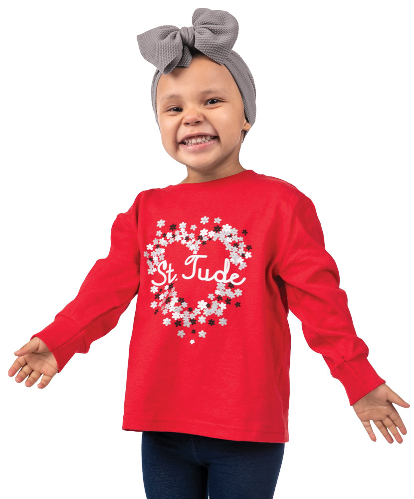 Toddler Floral Heart Long Sleeve Red T-Shirt